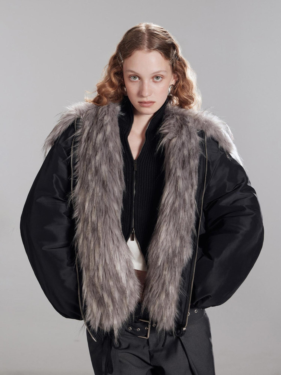 RUN TO THE FUTURE Insulated Ruched Oversized Commuter Vintage Unisex Zipper Black Puffer Jackets