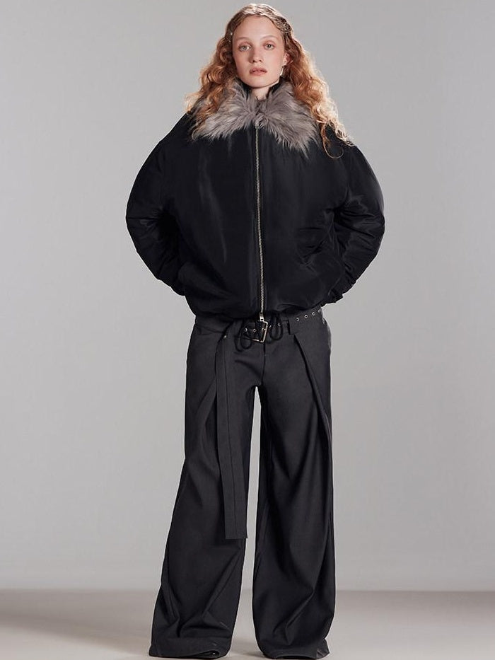 RUN TO THE FUTURE Insulated Ruched Oversized Commuter Vintage Unisex Zipper Black Puffer Jackets
