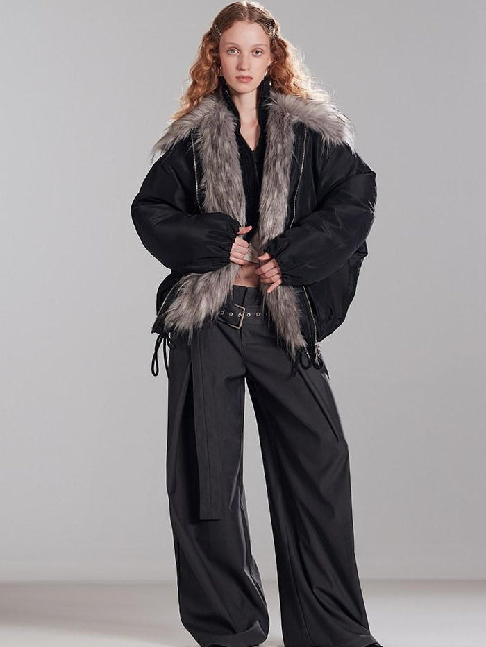 RUN TO THE FUTURE Insulated Ruched Oversized Commuter Vintage Unisex Zipper Black Puffer Jackets