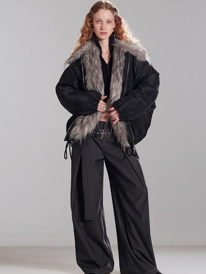 RUN TO THE FUTURE Insulated Ruched Oversized Commuter Vintage Unisex Zipper Black Puffer Jackets