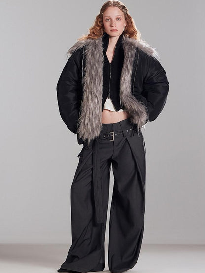 RUN TO THE FUTURE Insulated Ruched Oversized Commuter Vintage Unisex Zipper Black Puffer Jackets