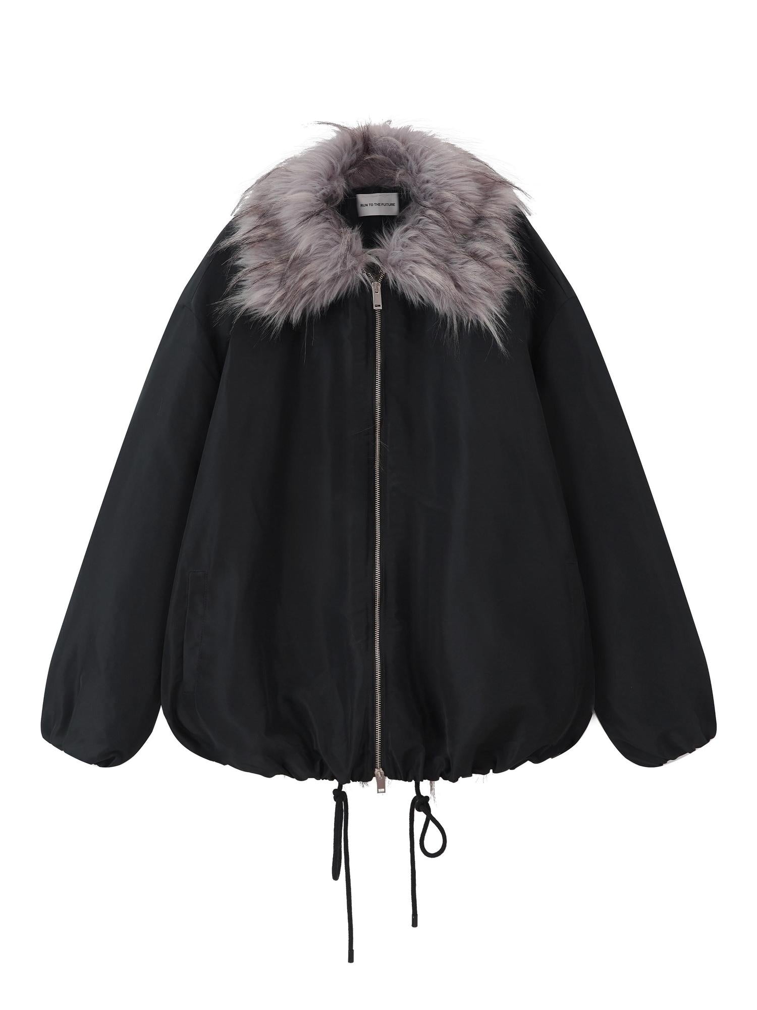 RUN TO THE FUTURE Insulated Ruched Oversized Commuter Vintage Unisex Zipper Black Puffer Jackets