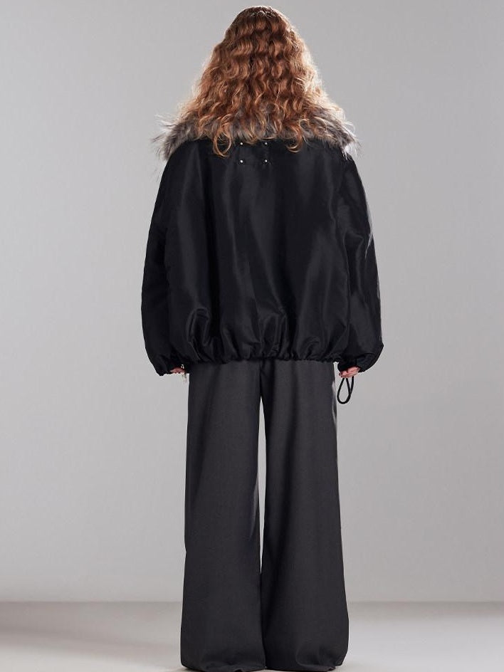 RUN TO THE FUTURE Insulated Ruched Oversized Commuter Vintage Unisex Zipper Black Puffer Jackets