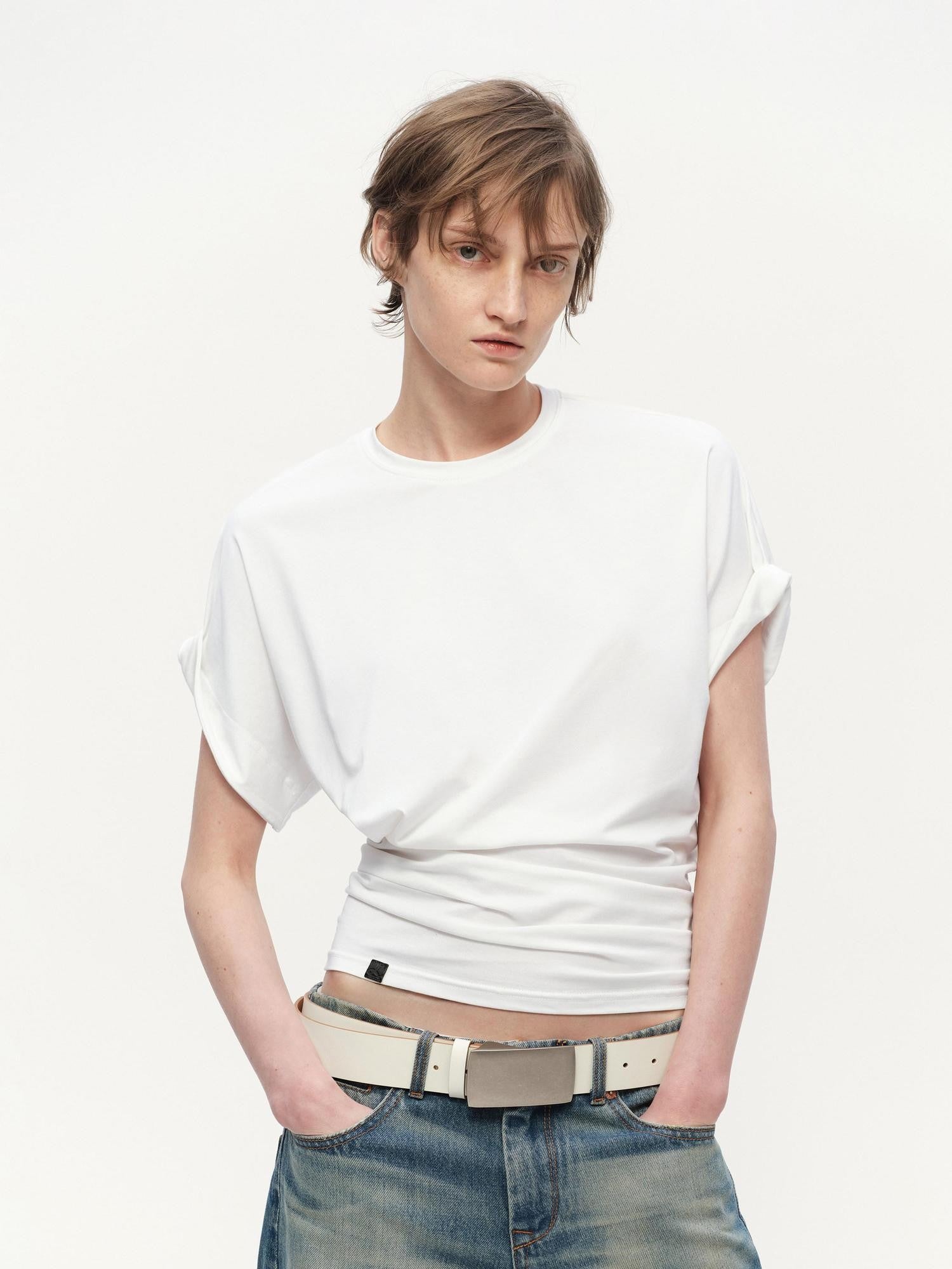 RUN TO THE FUTURE Irregular Pinch Ruched Crewneck Women&