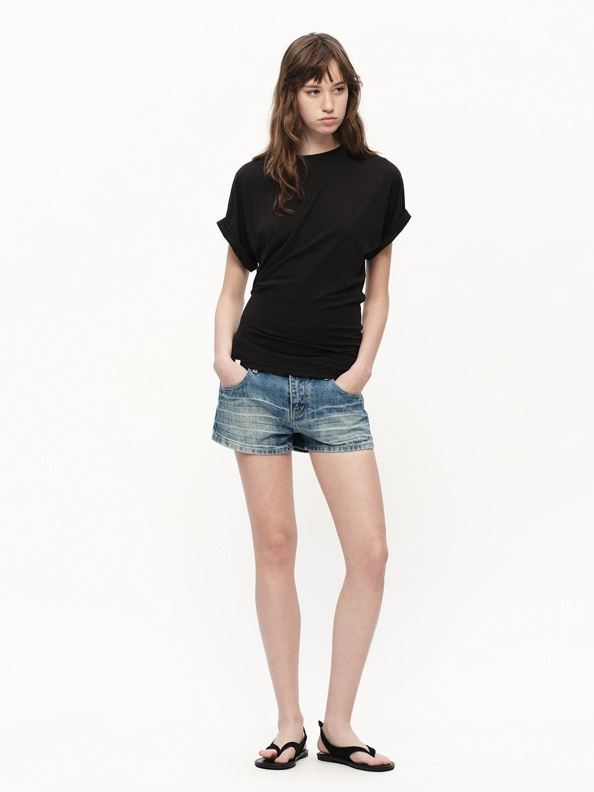 RUN TO THE FUTURE Irregular Pinch Ruched Crewneck Women&