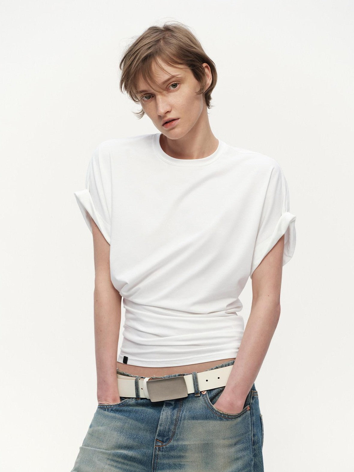 RUN TO THE FUTURE Irregular Pinch Ruched Crewneck Women&