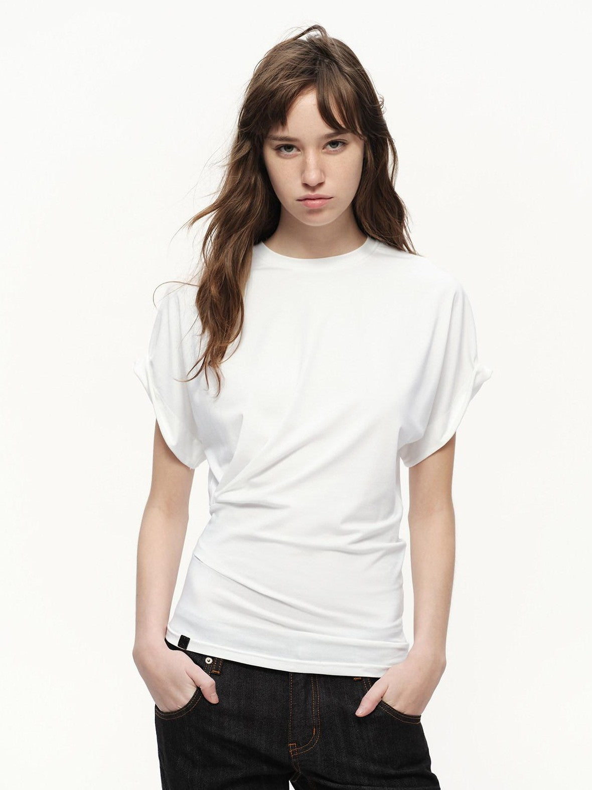 RUN TO THE FUTURE Irregular Pinch Ruched Crewneck Women&