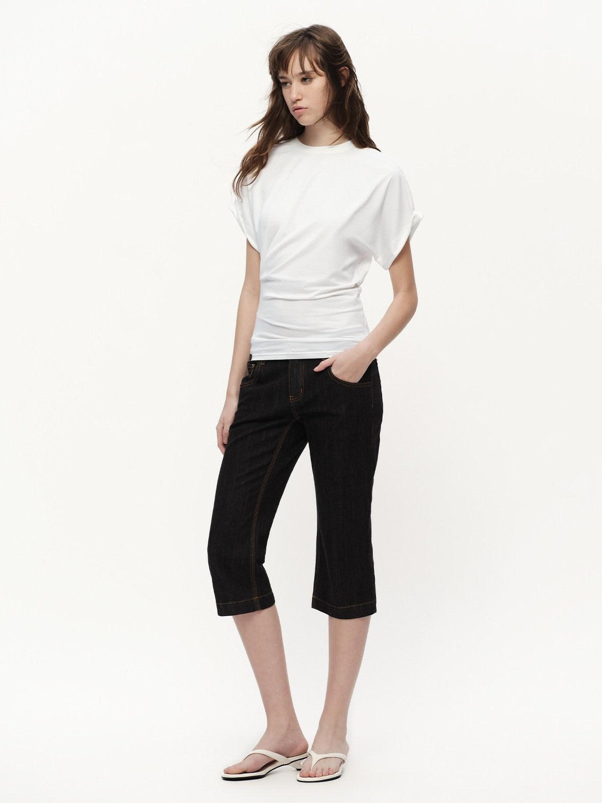 RUN TO THE FUTURE Irregular Pinch Ruched Crewneck Women&
