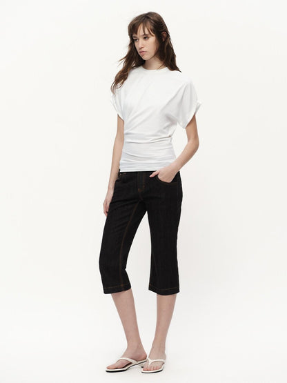 RUN TO THE FUTURE Irregular Pinch Ruched Crewneck Women&