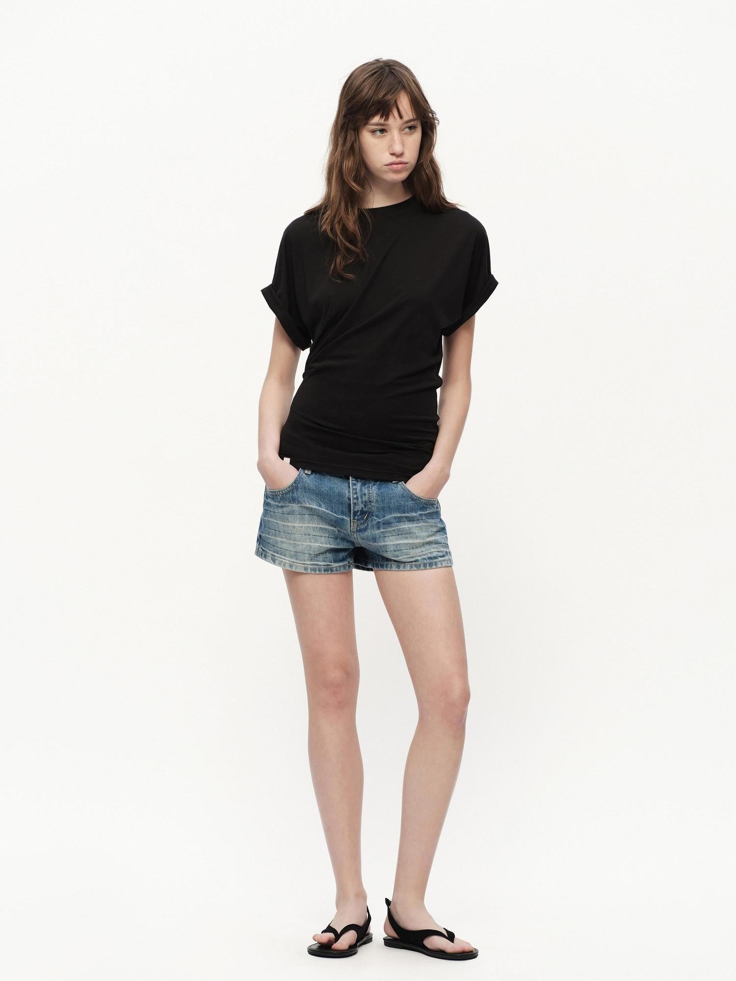 RUN TO THE FUTURE Irregular Pinch Ruched Crewneck Women&