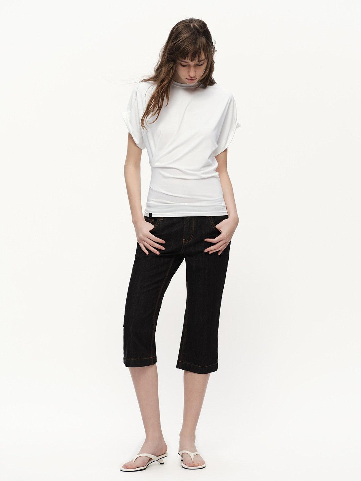 RUN TO THE FUTURE Irregular Pinch Ruched Crewneck Women&