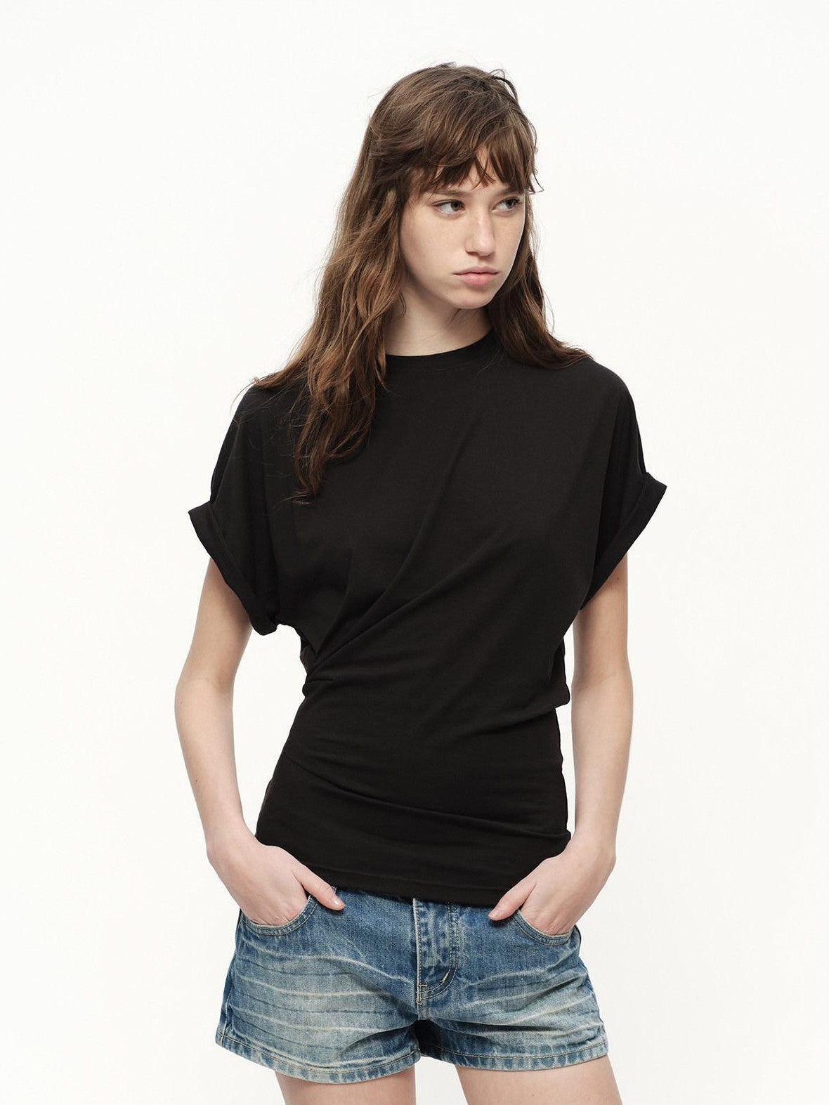 RUN TO THE FUTURE Irregular Pinch Ruched Crewneck Women&