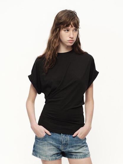 RUN TO THE FUTURE Irregular Pinch Ruched Crewneck Women&