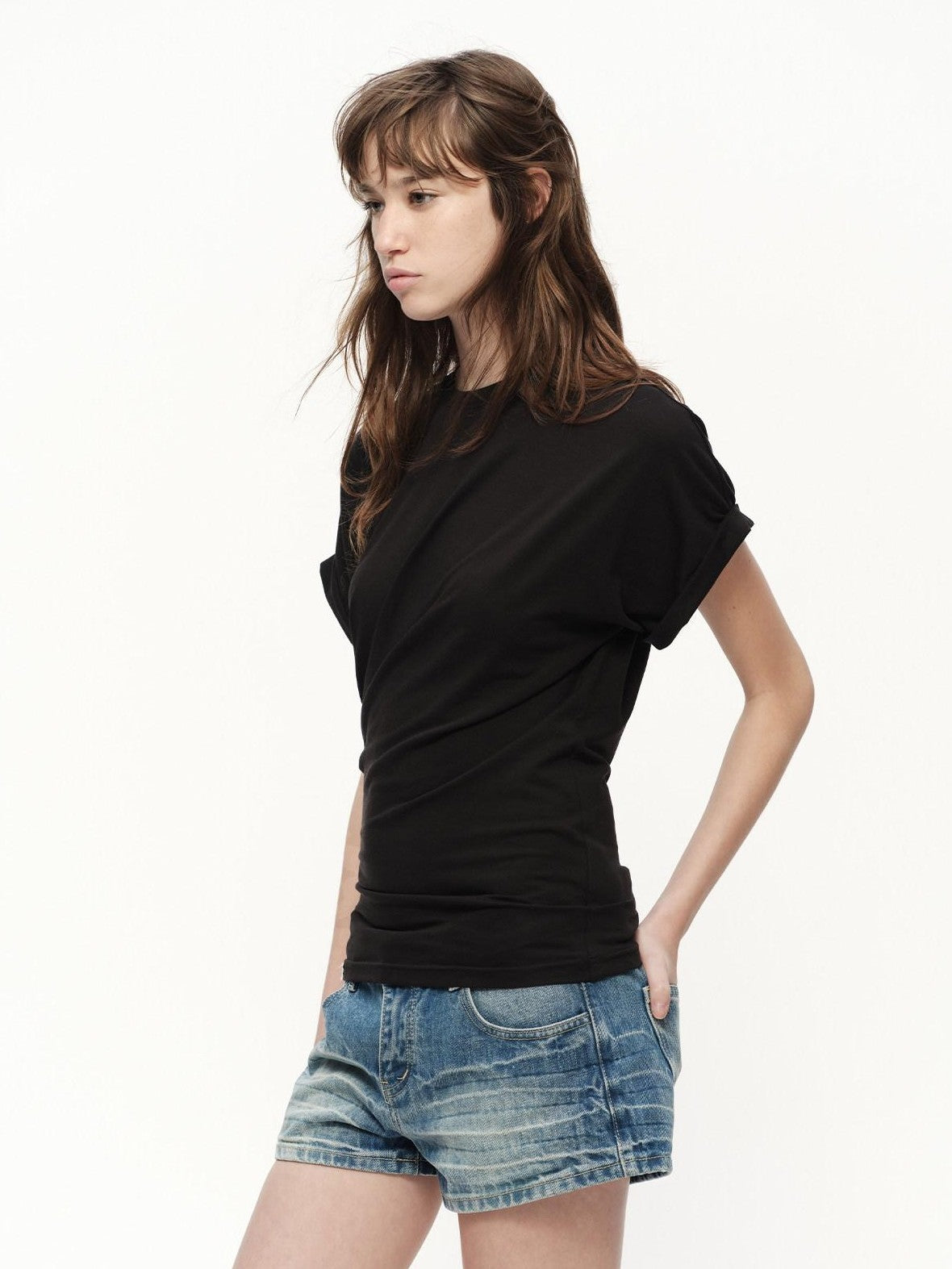 RUN TO THE FUTURE Irregular Pinch Ruched Crewneck Women&