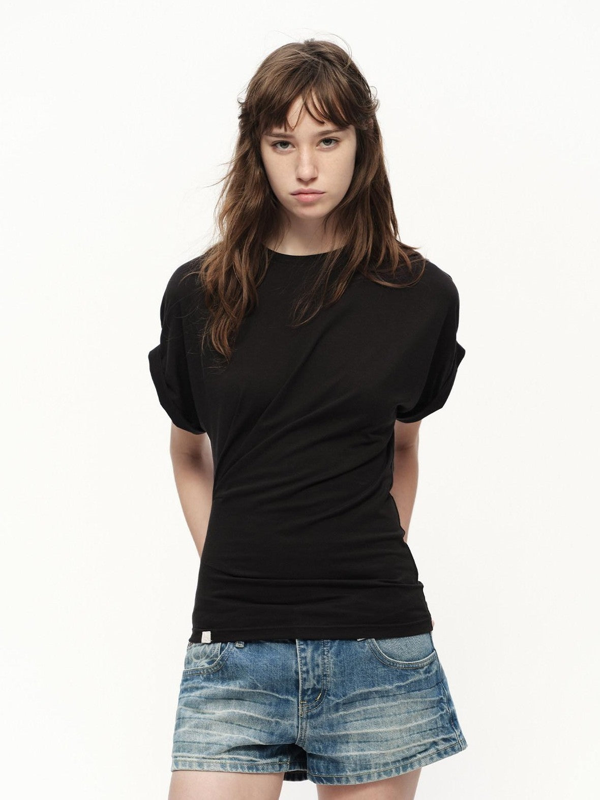 RUN TO THE FUTURE Irregular Pinch Ruched Crewneck Women&