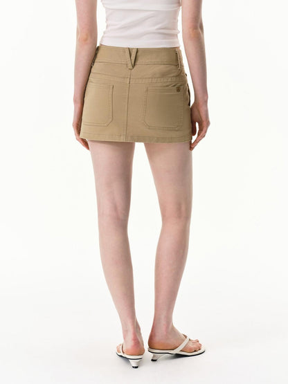 RUN TO THE FUTURE Khaki Twill Washed Utility Pockets Mid Rise Women&