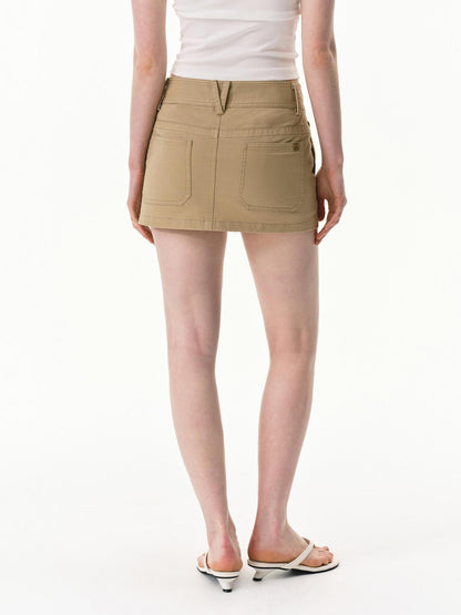 RUN TO THE FUTURE Khaki Twill Washed Utility Pockets Mid Rise Women&