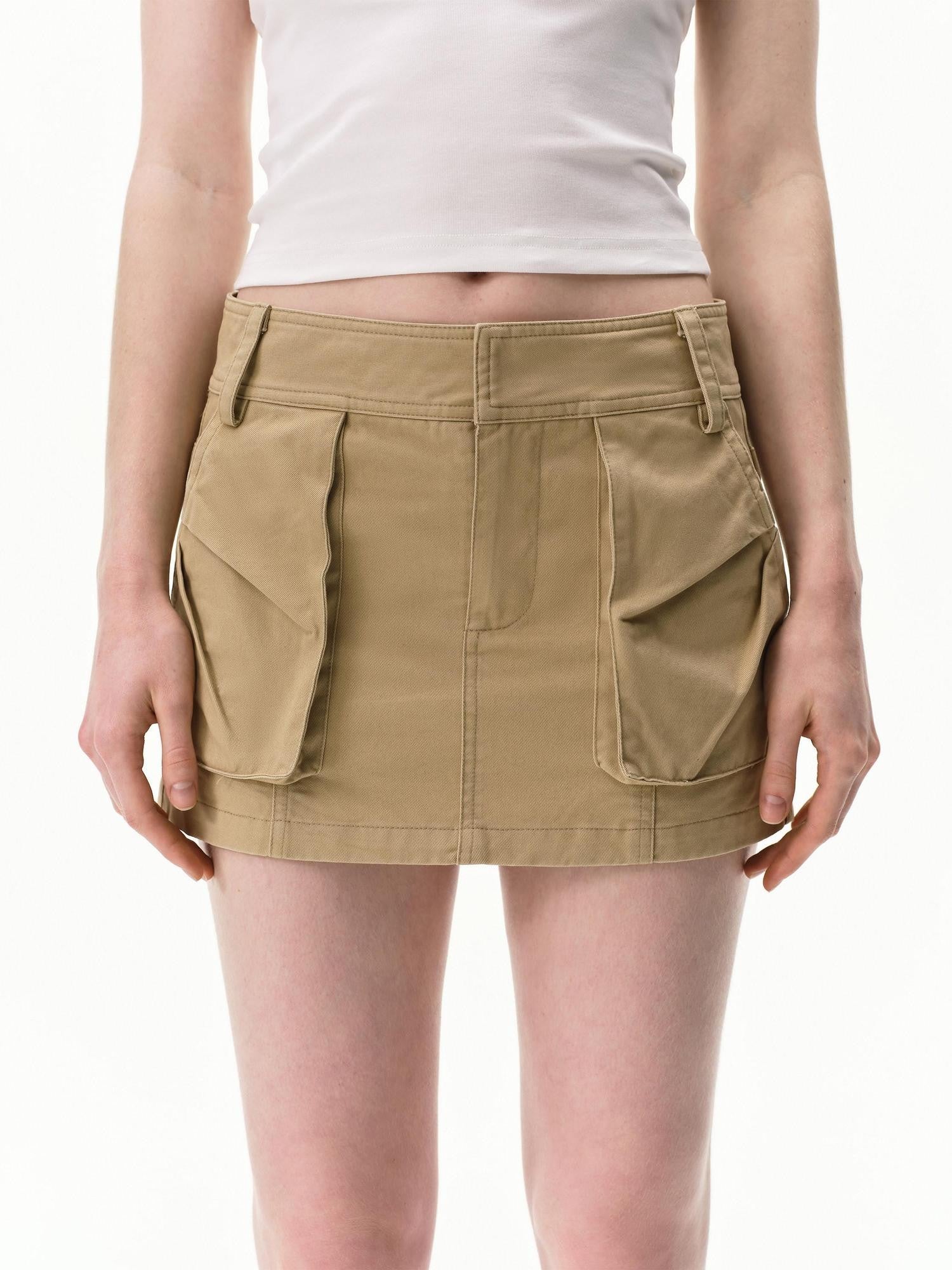 RUN TO THE FUTURE Khaki Twill Washed Utility Pockets Mid Rise Women&