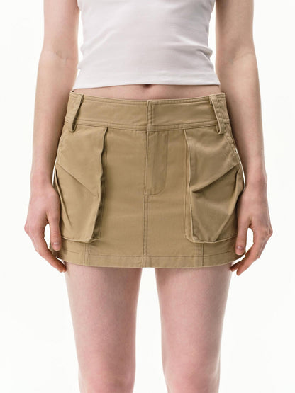 RUN TO THE FUTURE Khaki Twill Washed Utility Pockets Mid Rise Women&