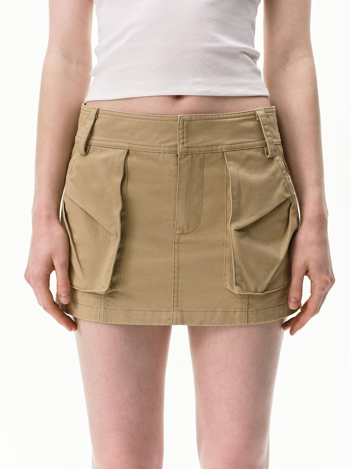 RUN TO THE FUTURE Khaki Twill Washed Utility Pockets Mid Rise Women&