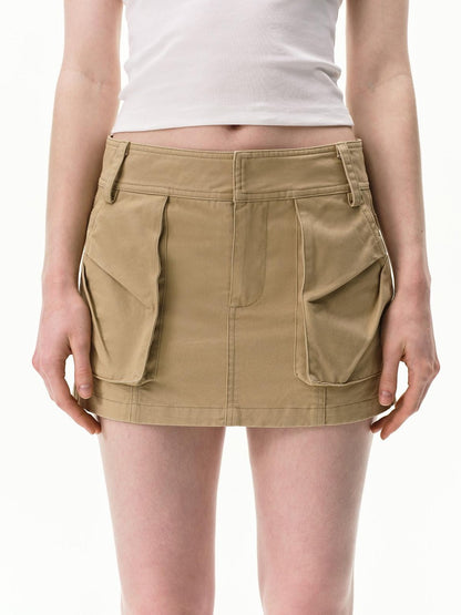 RUN TO THE FUTURE Khaki Twill Washed Utility Pockets Mid Rise Women&