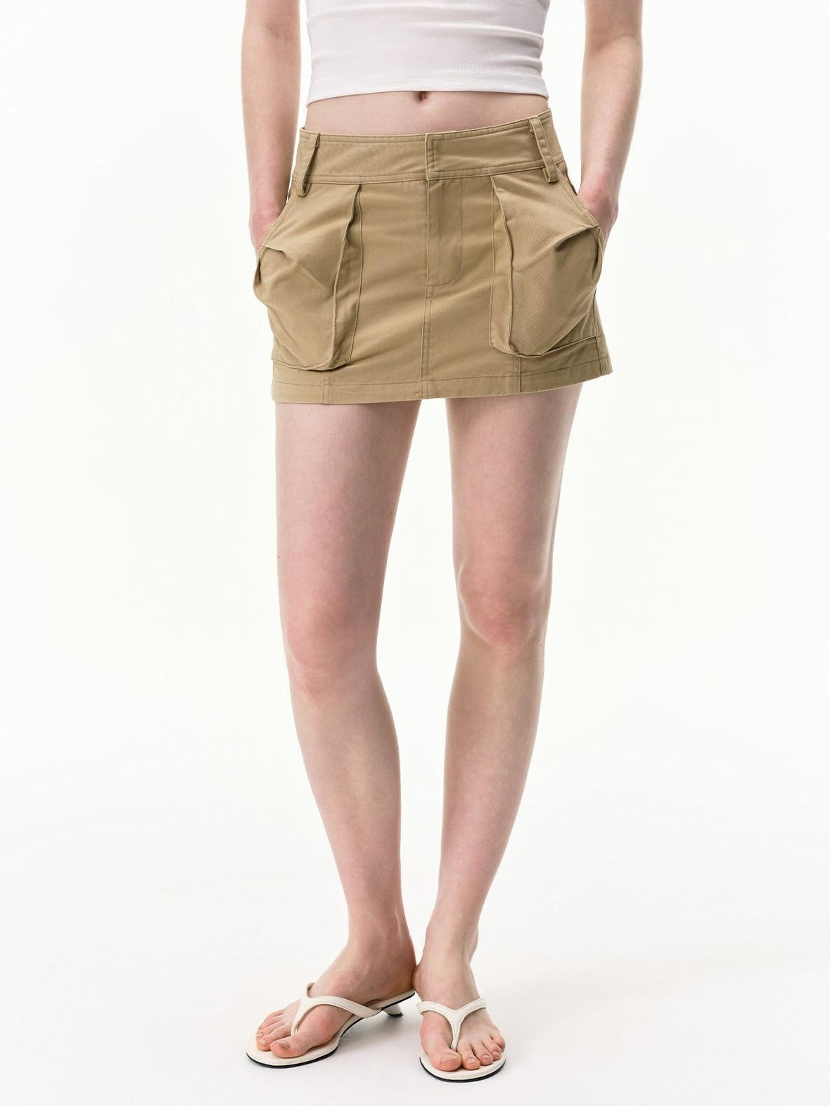 RUN TO THE FUTURE Khaki Twill Washed Utility Pockets Mid Rise Women&