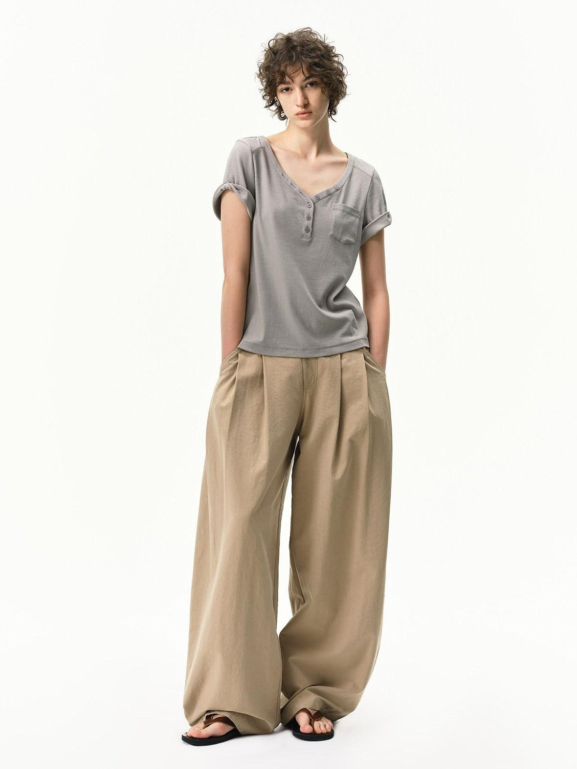 RUN TO THE FUTURE Khaki Vintage Pleated Women&
