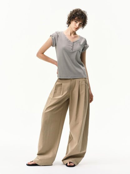 RUN TO THE FUTURE Khaki Vintage Pleated Women&