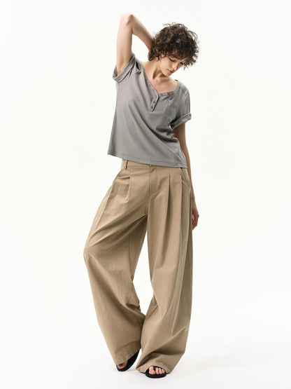 RUN TO THE FUTURE Khaki Vintage Pleated Women&
