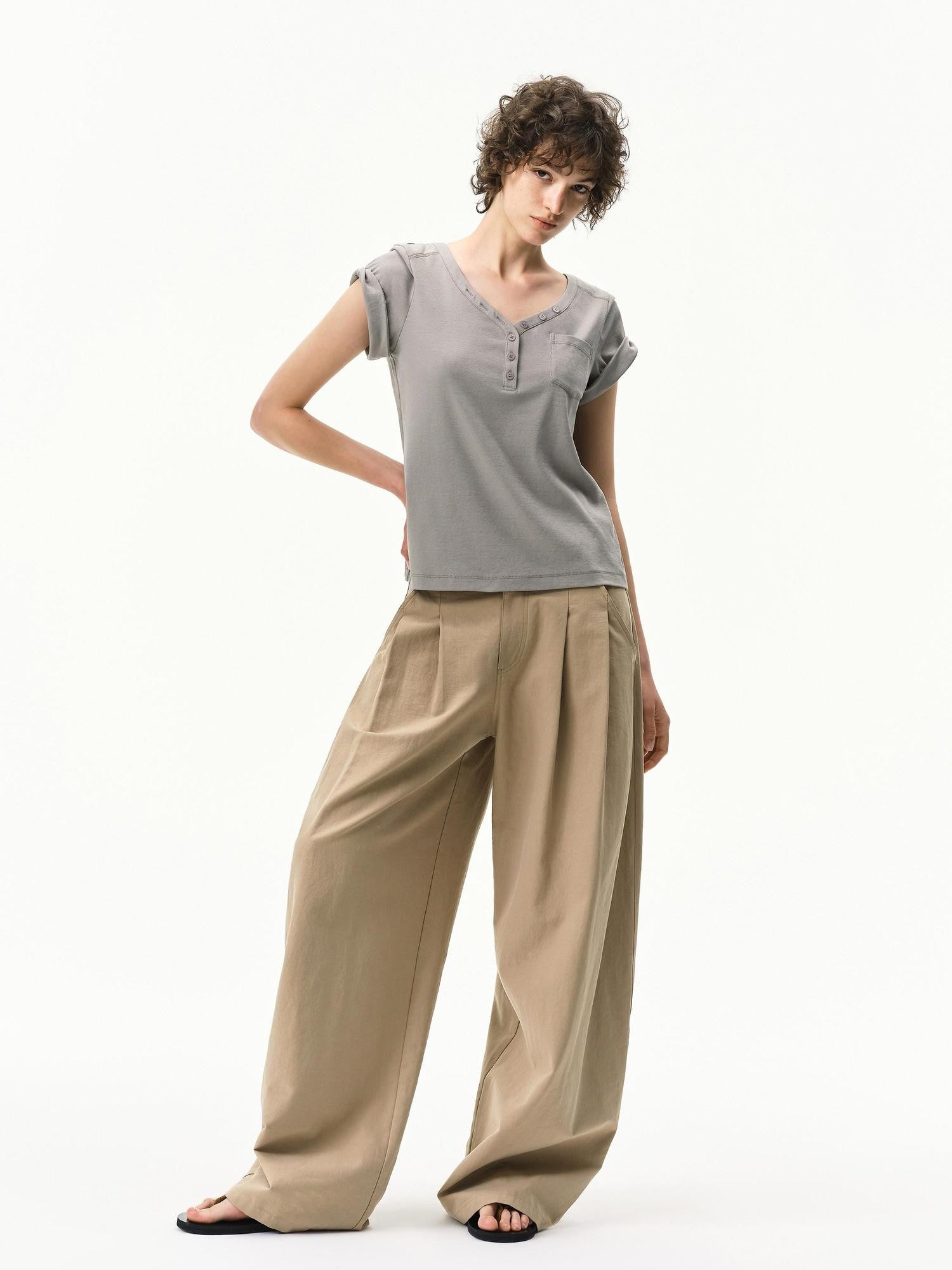 RUN TO THE FUTURE Khaki Vintage Pleated Women&