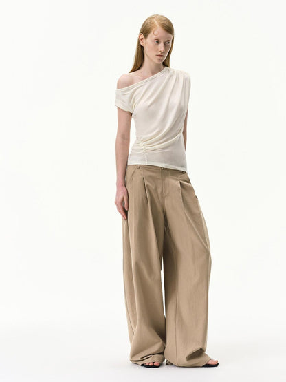 RUN TO THE FUTURE Khaki Vintage Pleated Women&
