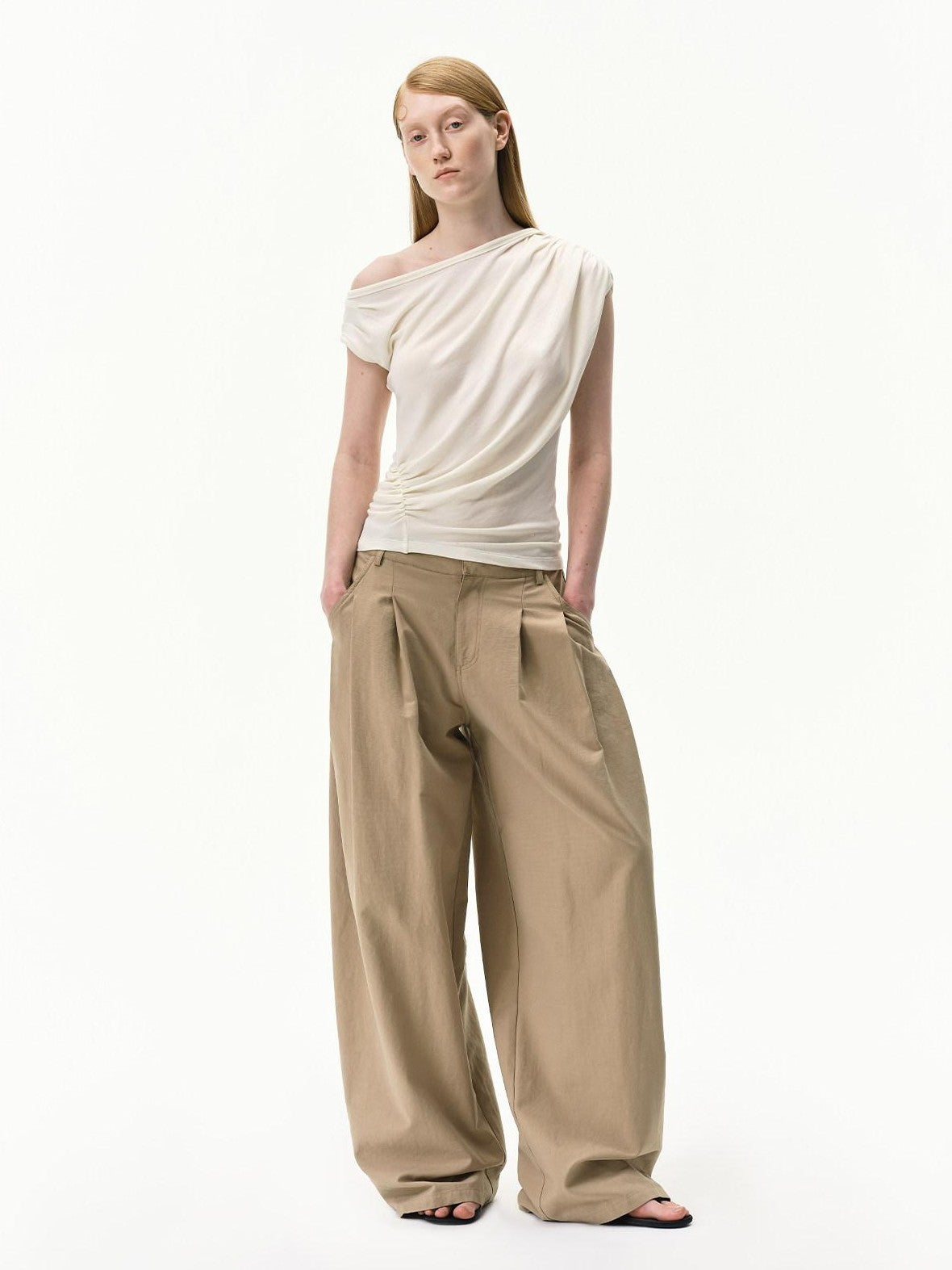 RUN TO THE FUTURE Khaki Vintage Pleated Women&