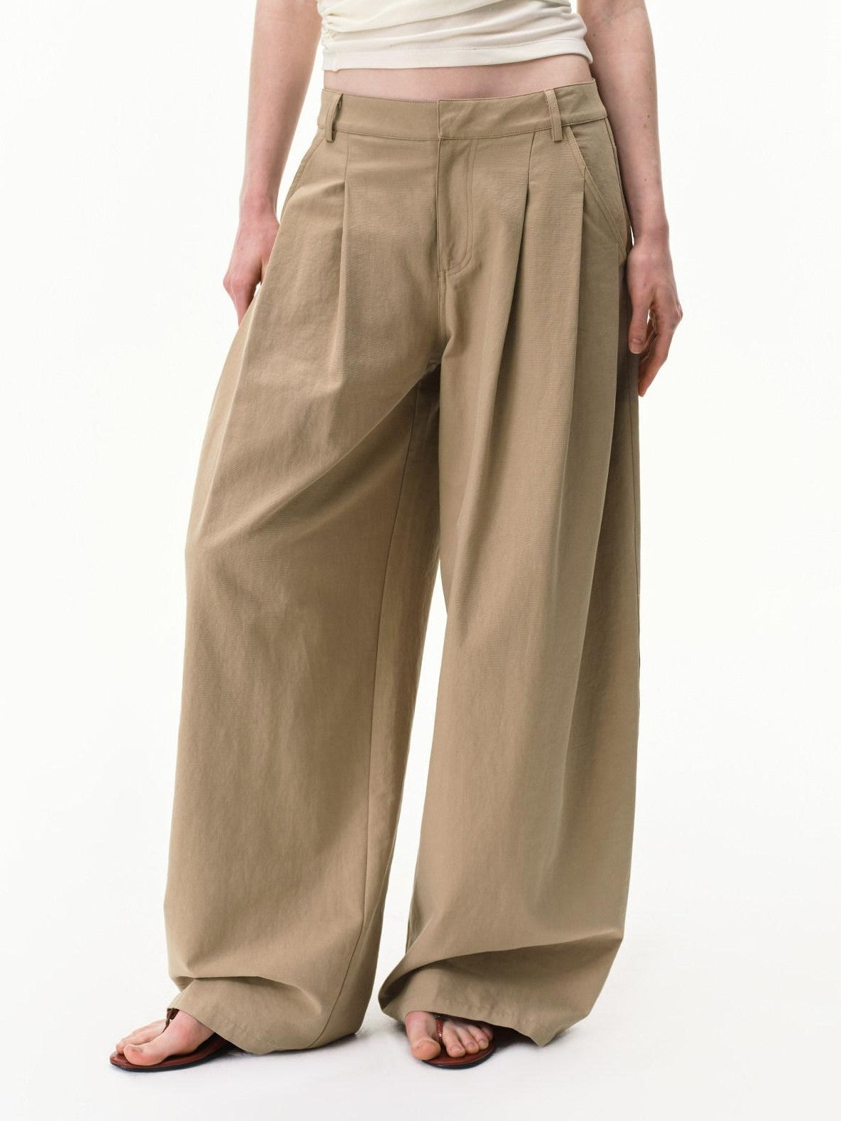 RUN TO THE FUTURE Khaki Vintage Pleated Women&