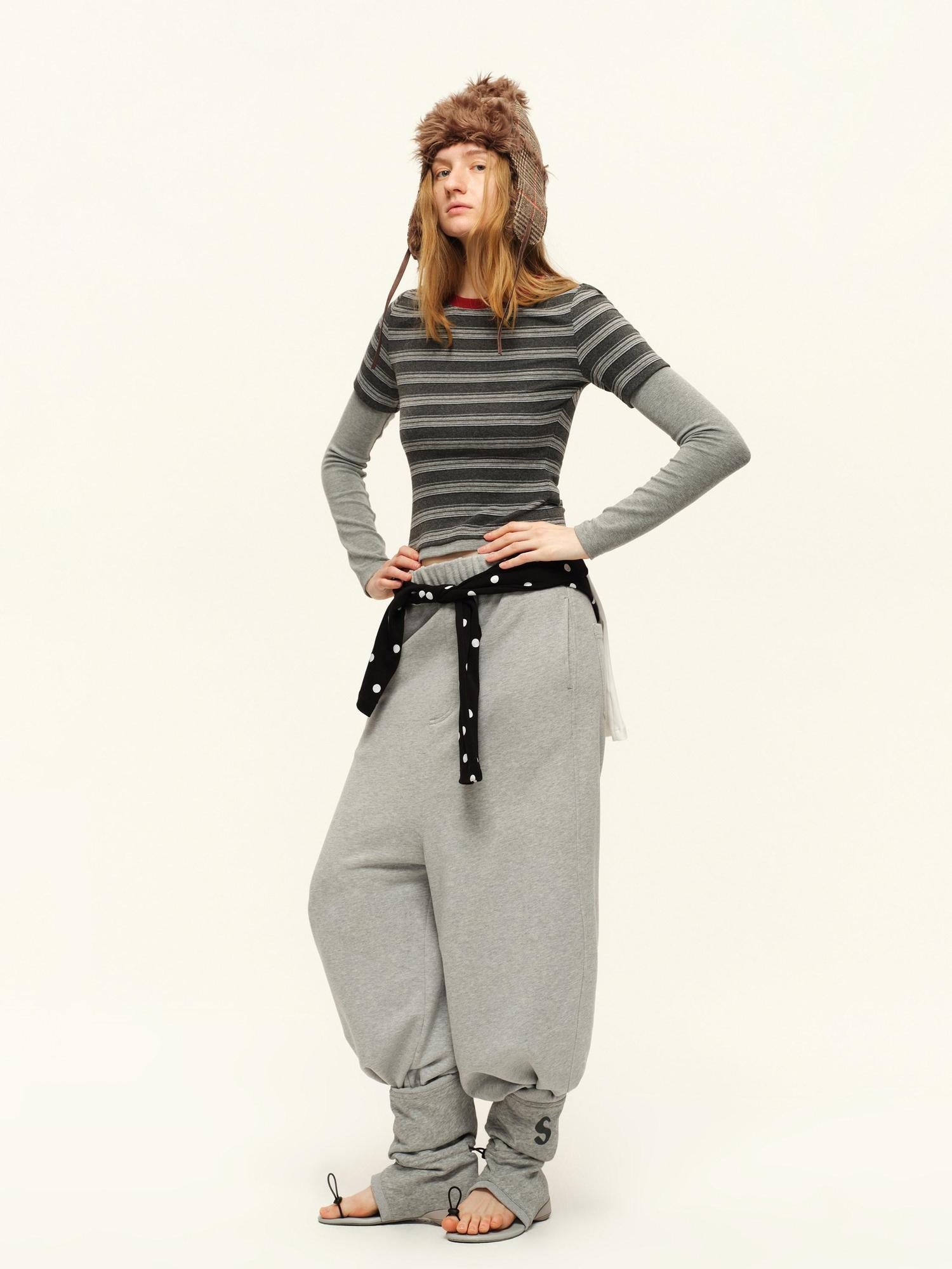 RUN TO THE FUTURE Layered Spliced Casual Crewneck For Women Black Red Striped Long Sleeve T-Shirts