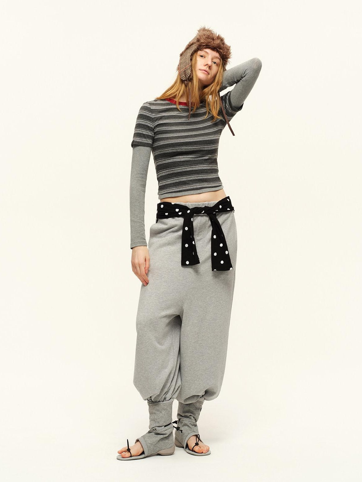 RUN TO THE FUTURE Layered Spliced Casual Crewneck For Women Black Red Striped Long Sleeve T-Shirts