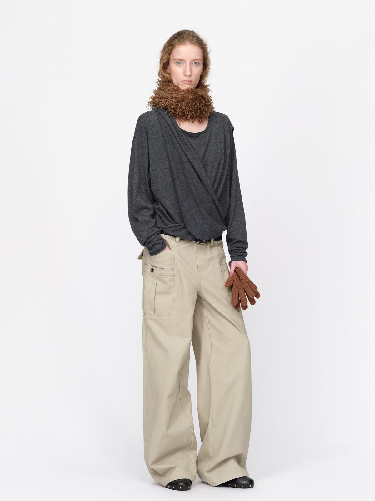 RUN TO THE FUTURE Lazy Scarf Design Long Sleeve Asymmetric Shoulder Women&