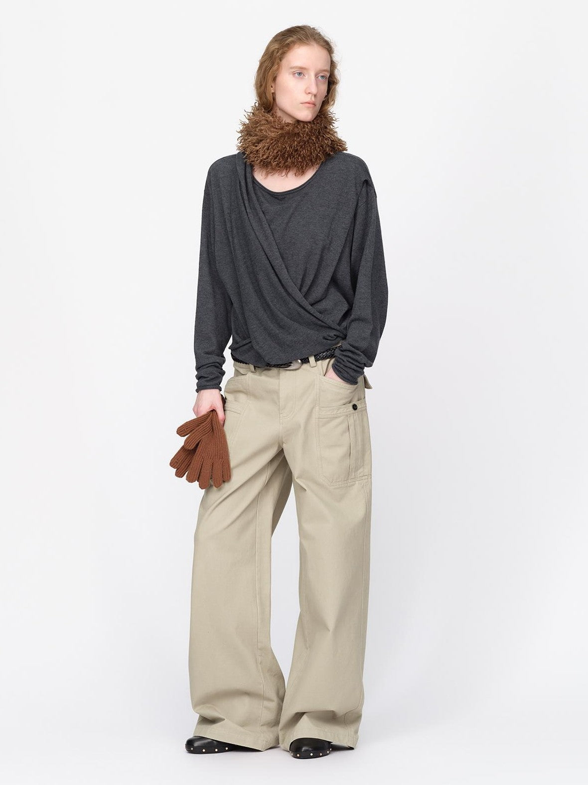 RUN TO THE FUTURE Lazy Scarf Design Long Sleeve Asymmetric Shoulder Women&