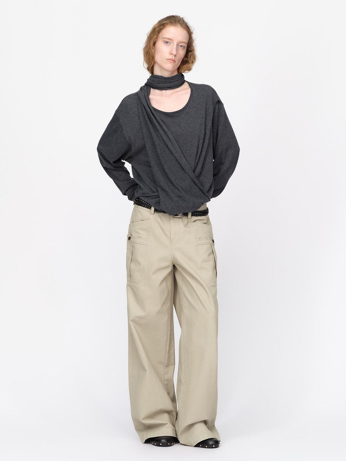 RUN TO THE FUTURE Lazy Scarf Design Long Sleeve Asymmetric Shoulder Women&