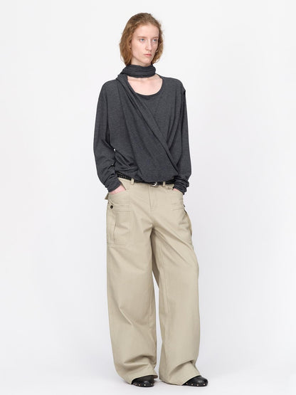 RUN TO THE FUTURE Lazy Scarf Design Long Sleeve Asymmetric Shoulder Women&