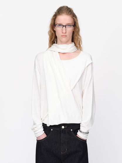 RUN TO THE FUTURE Lazy Scarf Design Long Sleeve Asymmetric Shoulder Women&