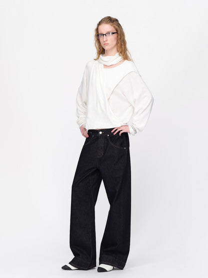 RUN TO THE FUTURE Lazy Scarf Design Long Sleeve Asymmetric Shoulder Women&