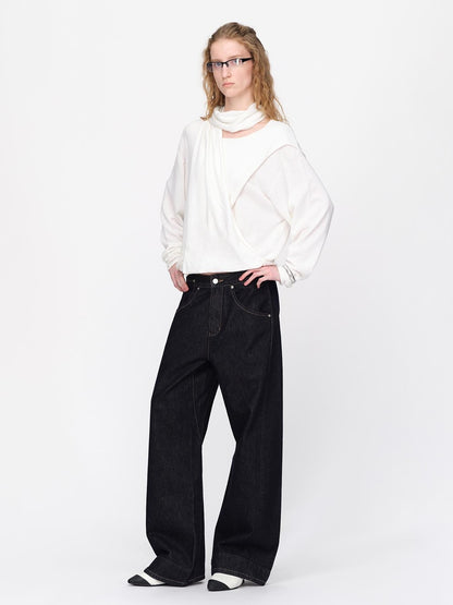 RUN TO THE FUTURE Lazy Scarf Design Long Sleeve Asymmetric Shoulder Women&