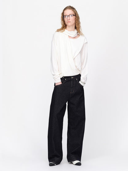 RUN TO THE FUTURE Lazy Scarf Design Long Sleeve Asymmetric Shoulder Women&