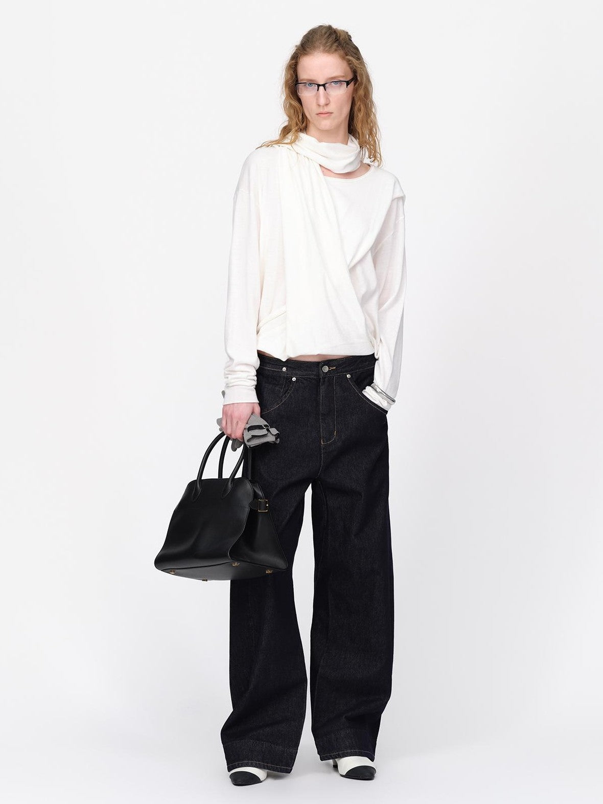 RUN TO THE FUTURE Lazy Scarf Design Long Sleeve Asymmetric Shoulder Women&