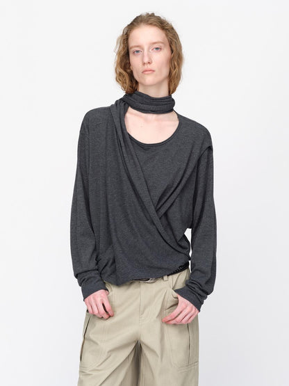 RUN TO THE FUTURE Lazy Scarf Design Long Sleeve Asymmetric Shoulder Women&