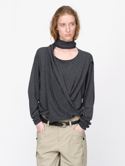 RUN TO THE FUTURE Lazy Scarf Design Long Sleeve Asymmetric Shoulder Women&