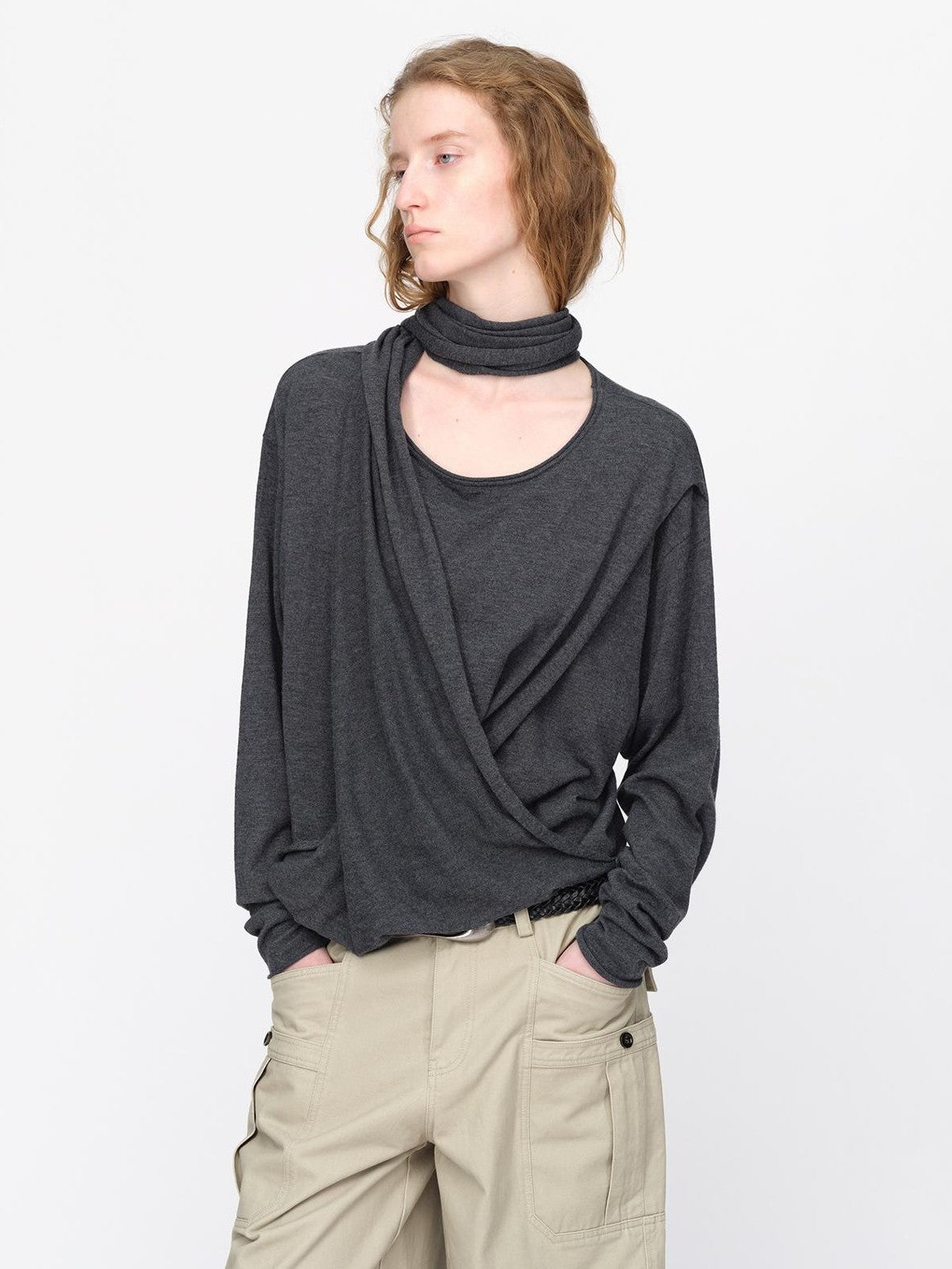 RUN TO THE FUTURE Lazy Scarf Design Long Sleeve Asymmetric Shoulder Women&