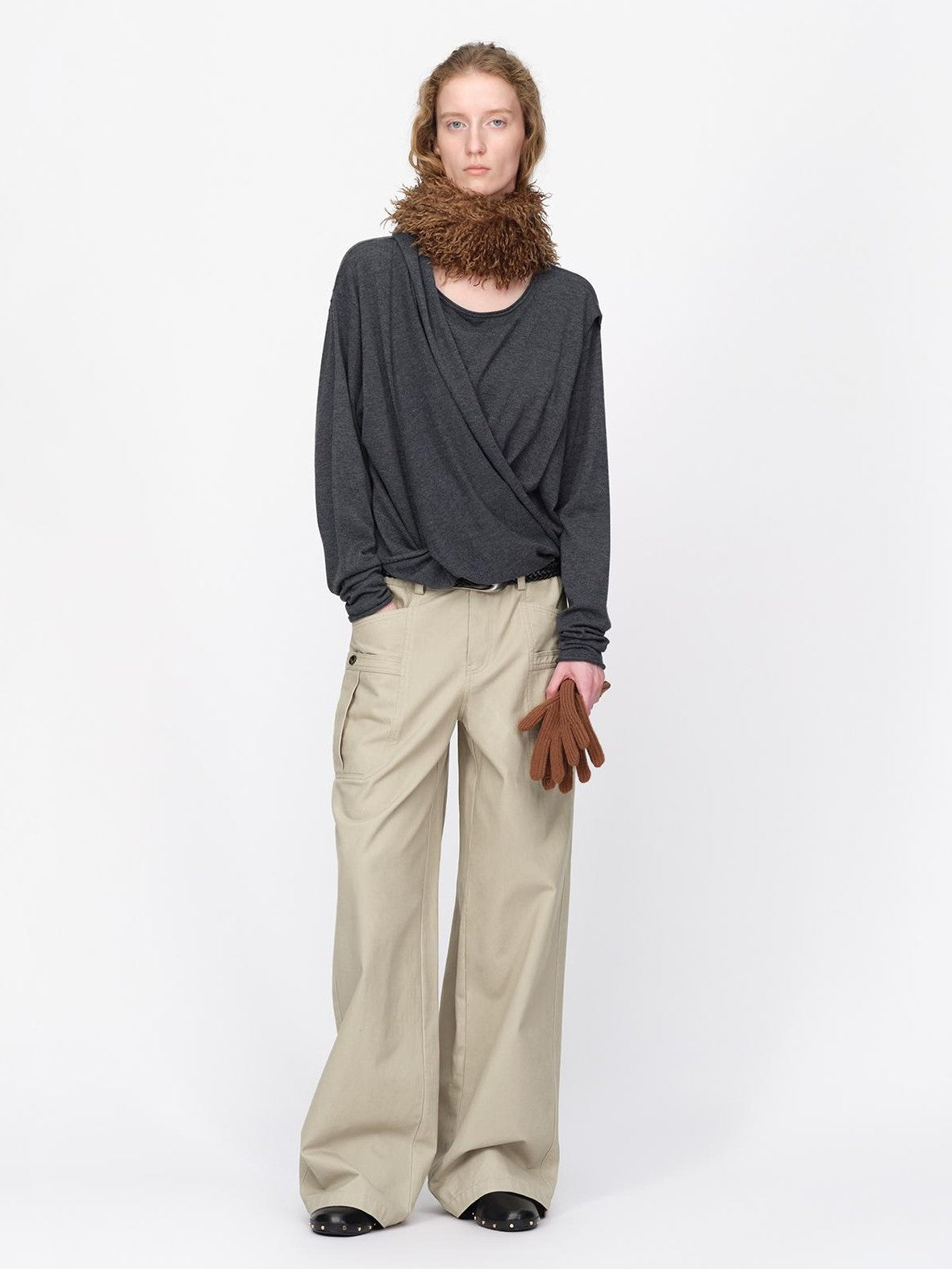 RUN TO THE FUTURE Lazy Scarf Design Long Sleeve Asymmetric Shoulder Women&