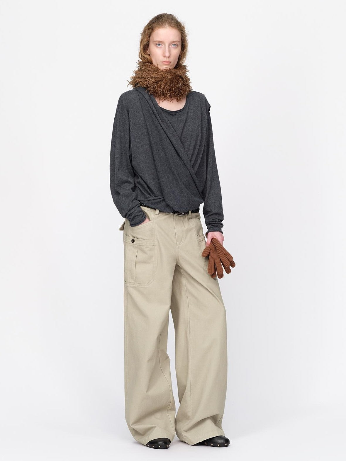 RUN TO THE FUTURE Lazy Scarf Design Long Sleeve Asymmetric Shoulder Women&