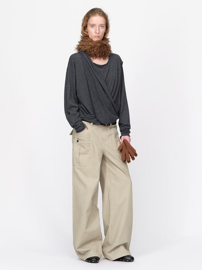 RUN TO THE FUTURE Lazy Scarf Design Long Sleeve Asymmetric Shoulder Women&